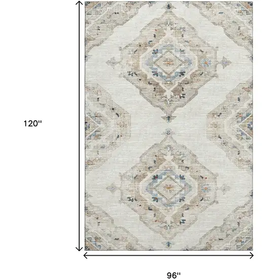 Linen Ivory And Blue Tribal Washable Area Rug With UV Protection Photo 3