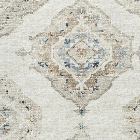 Linen Ivory And Blue Tribal Washable Area Rug With UV Protection Photo 4