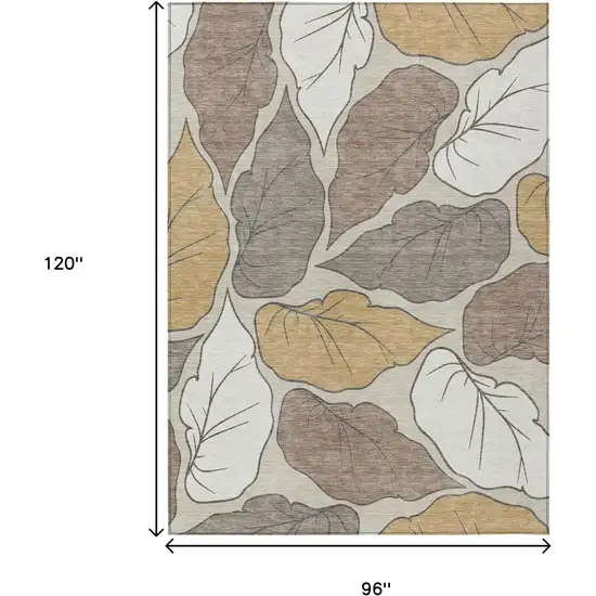 Linen Ivory And Brown Botanical Leaves Washable Indoor Outdoor Area Rug Photo 3
