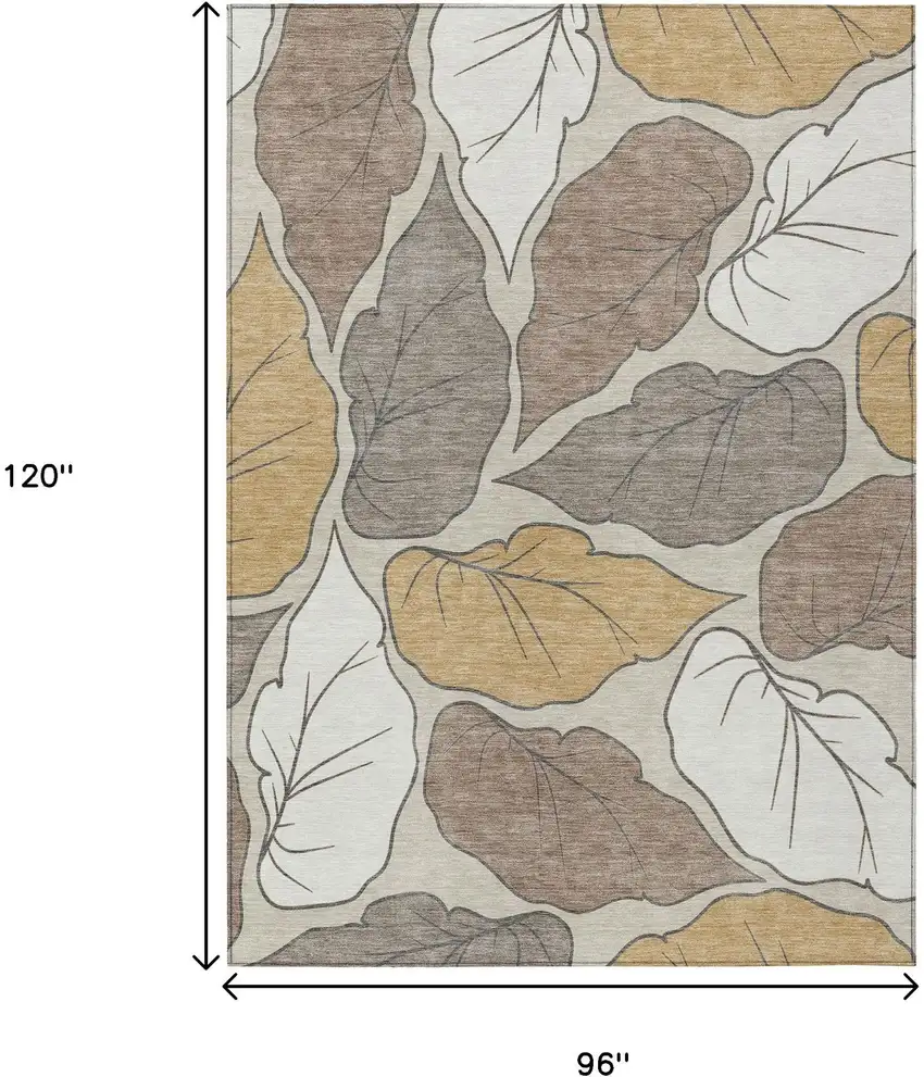 Linen Ivory And Brown Botanical Leaves Washable Indoor Outdoor Area Rug Photo 3