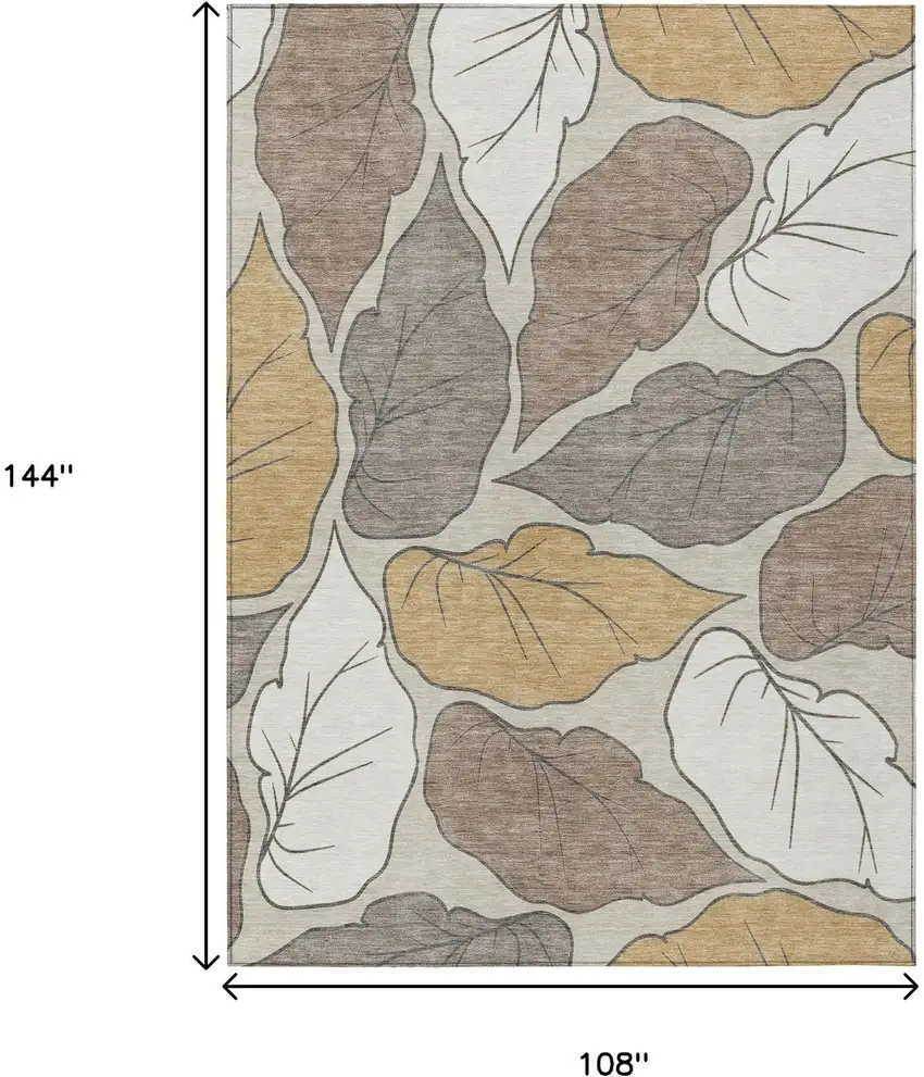 Linen Ivory And Brown Botanical Leaves Washable Indoor Outdoor Area Rug Photo 3