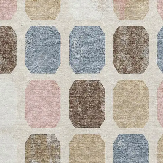 Linen Ivory And Brown Geometric Washable Area Rug With UV Protection Photo 3