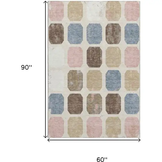 Linen Ivory And Brown Geometric Washable Area Rug With UV Protection Photo 9