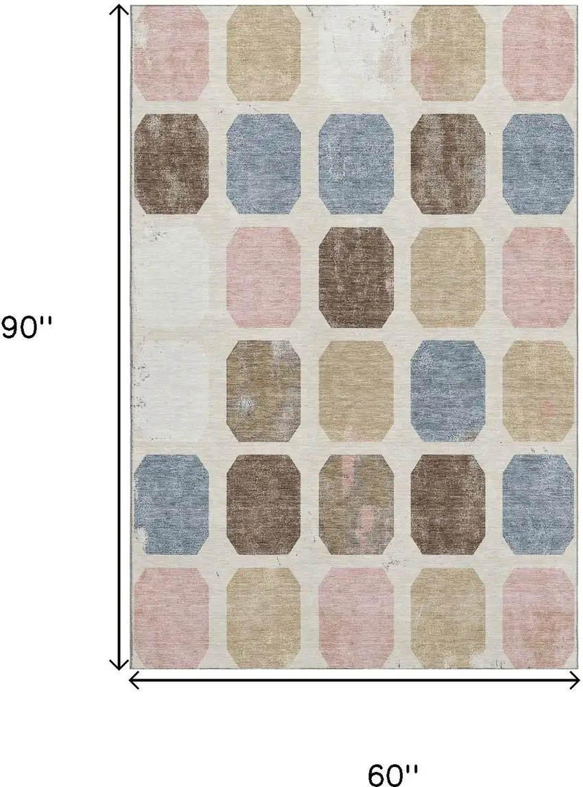 Linen Ivory And Brown Geometric Washable Area Rug With UV Protection Photo 9