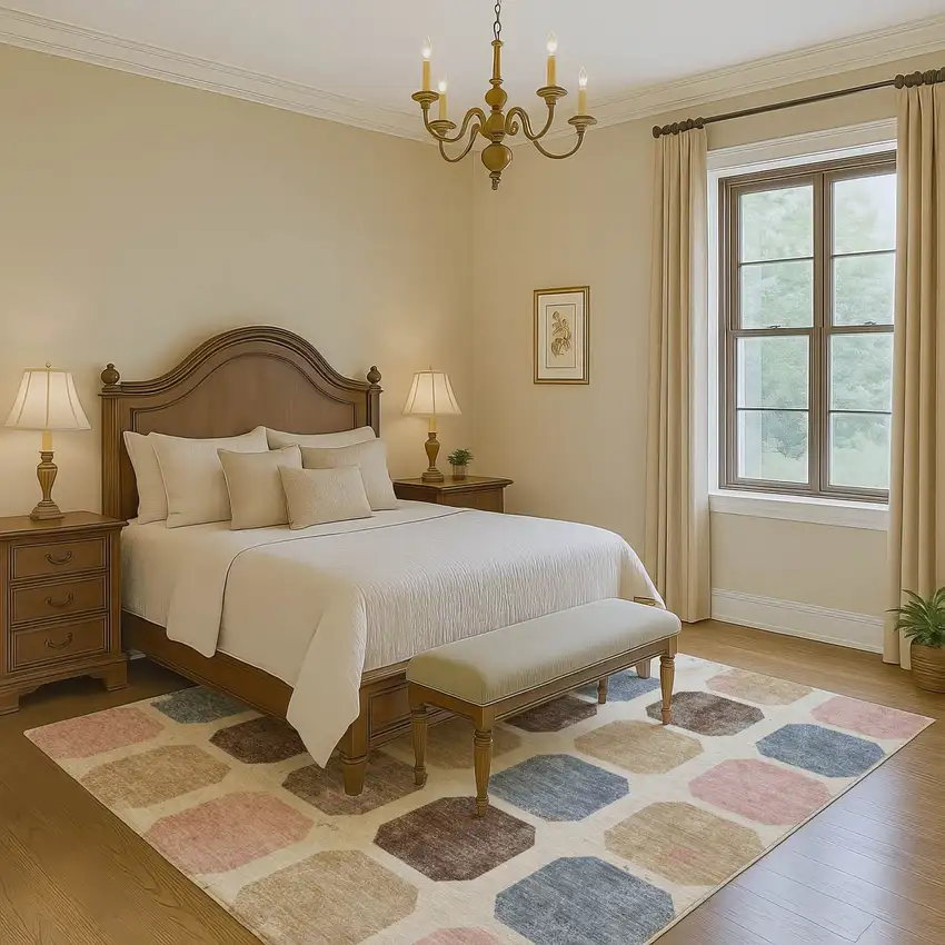 Linen Ivory And Brown Geometric Washable Area Rug With UV Protection Photo 6