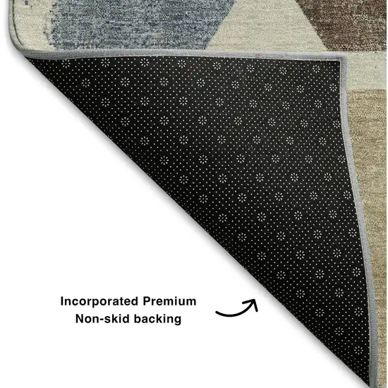 Linen Ivory And Brown Geometric Washable Area Rug With UV Protection Photo 7