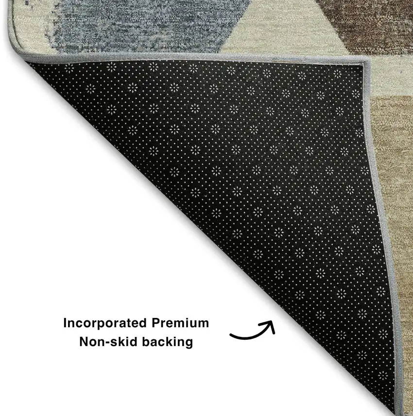 Linen Ivory And Brown Geometric Washable Area Rug With UV Protection Photo 7