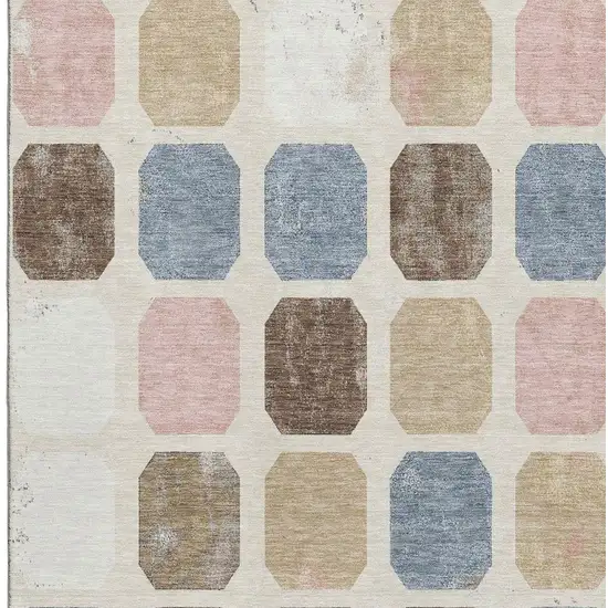 Linen Ivory And Brown Geometric Washable Area Rug With UV Protection Photo 3