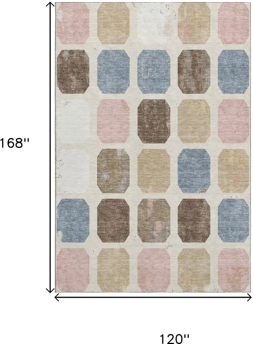Linen Ivory And Brown Geometric Washable Area Rug With UV Protection Photo 9