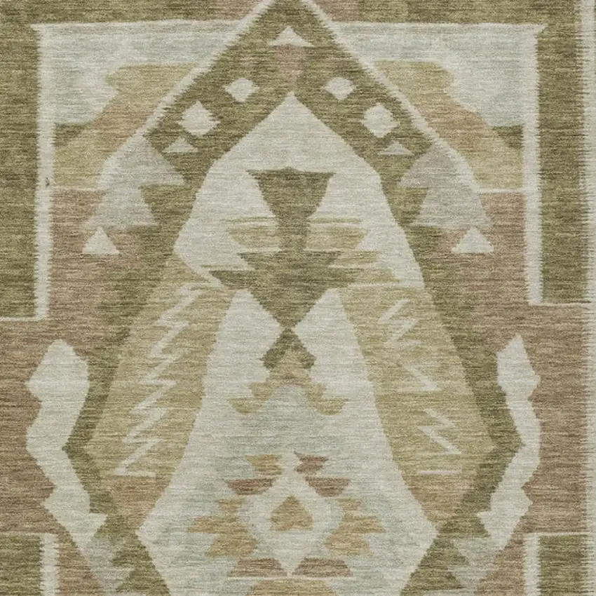 Linen Ivory And Brown Tribal Washable Indoor Outdoor Area Rug Photo 4
