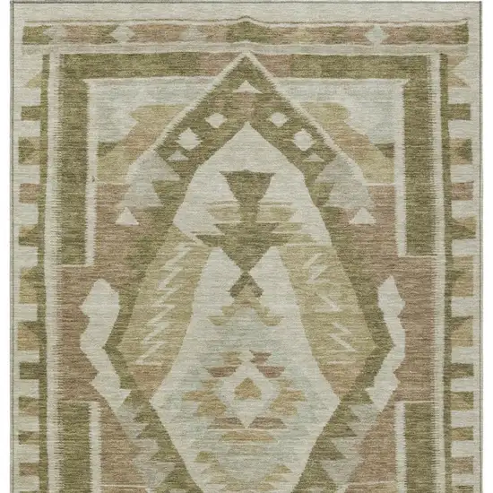 Linen Ivory And Brown Tribal Washable Indoor Outdoor Area Rug Photo 4