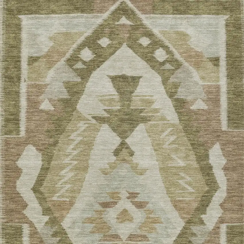 Linen Ivory And Brown Tribal Washable Indoor Outdoor Area Rug Photo 3