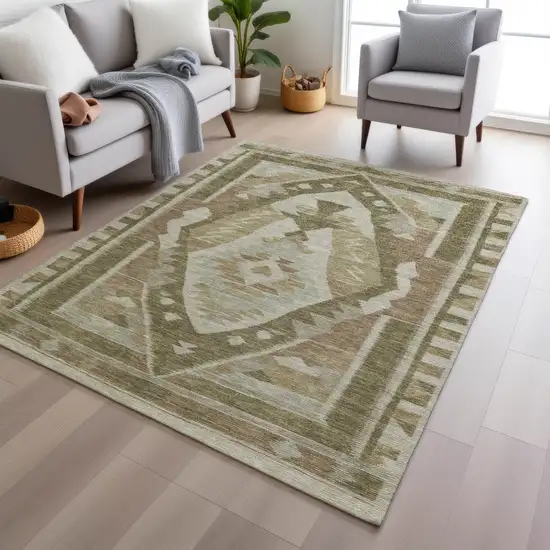 Linen Ivory And Brown Tribal Washable Indoor Outdoor Area Rug Photo 7