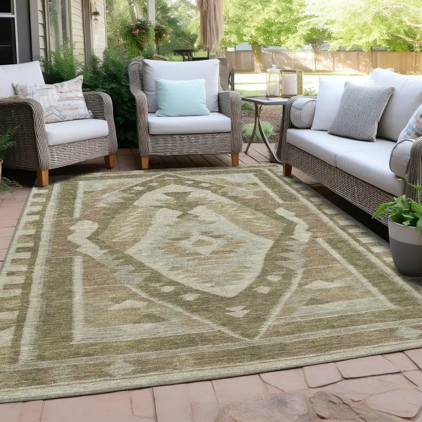 Linen Ivory And Brown Tribal Washable Indoor Outdoor Area Rug Photo 6