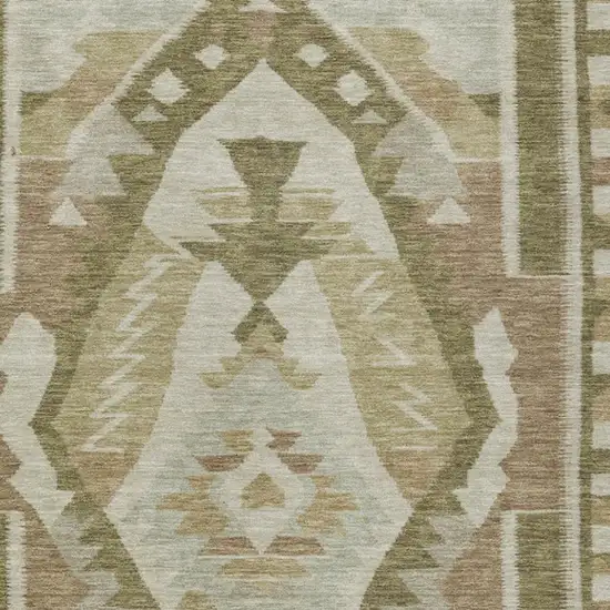 Linen Ivory And Brown Tribal Washable Indoor Outdoor Area Rug Photo 3