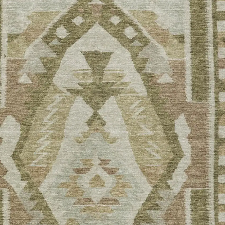 Linen Ivory And Brown Tribal Washable Indoor Outdoor Area Rug Photo 3