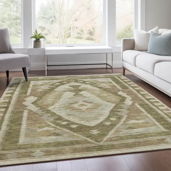 Linen Ivory And Brown Tribal Washable Indoor Outdoor Area Rug Photo 8