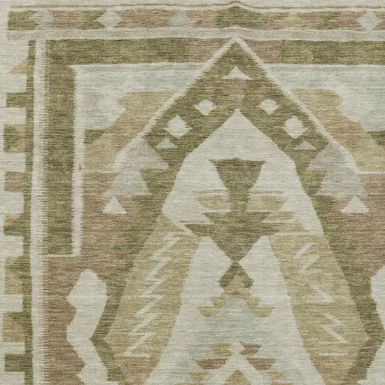 Linen Ivory And Brown Tribal Washable Indoor Outdoor Area Rug Photo 4
