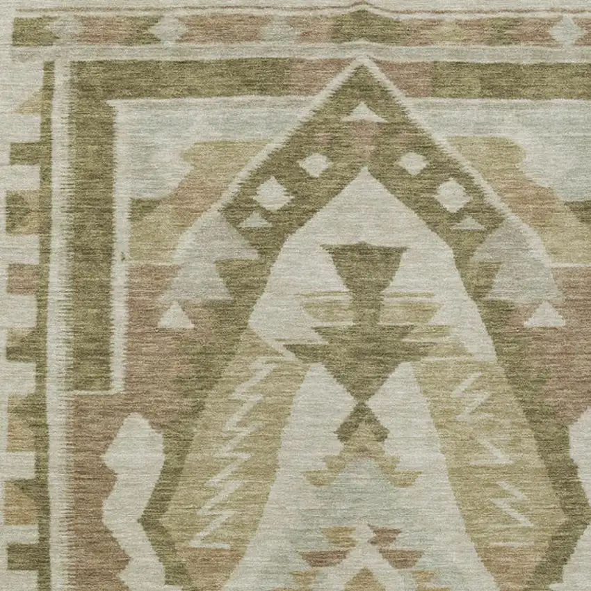 Linen Ivory And Brown Tribal Washable Indoor Outdoor Area Rug Photo 4