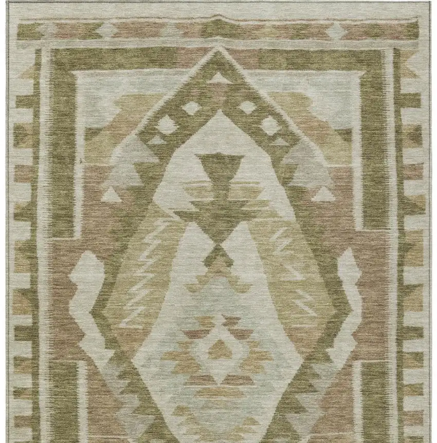 Linen Ivory And Brown Tribal Washable Indoor Outdoor Area Rug Photo 3