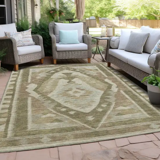 Linen Ivory And Brown Tribal Washable Indoor Outdoor Area Rug Photo 6
