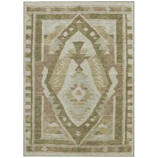 Linen Ivory And Brown Tribal Washable Indoor Outdoor Area Rug Photo 4