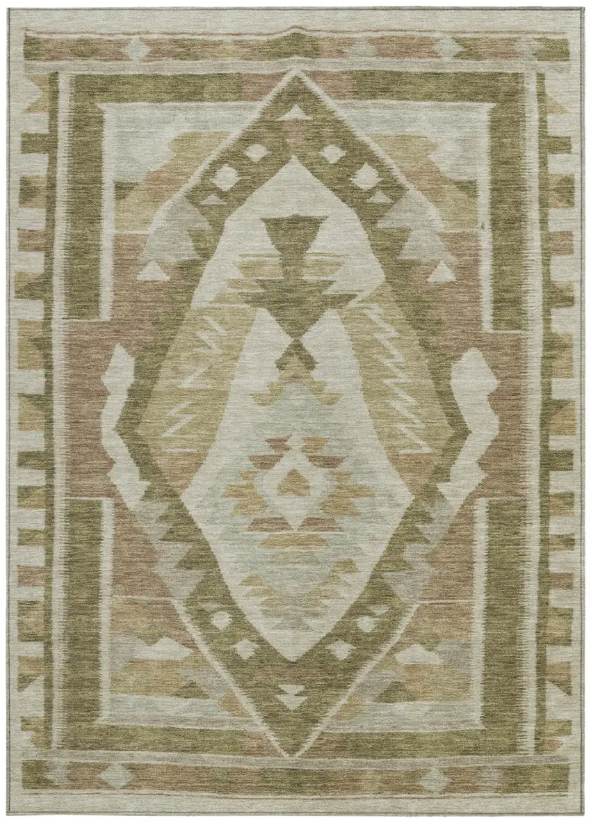 Linen Ivory And Brown Tribal Washable Indoor Outdoor Area Rug Photo 4