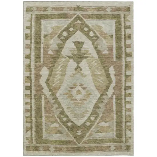 Linen Ivory And Brown Tribal Washable Indoor Outdoor Area Rug Photo 1