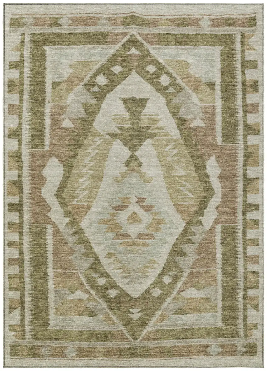 Linen Ivory And Brown Tribal Washable Indoor Outdoor Area Rug Photo 1