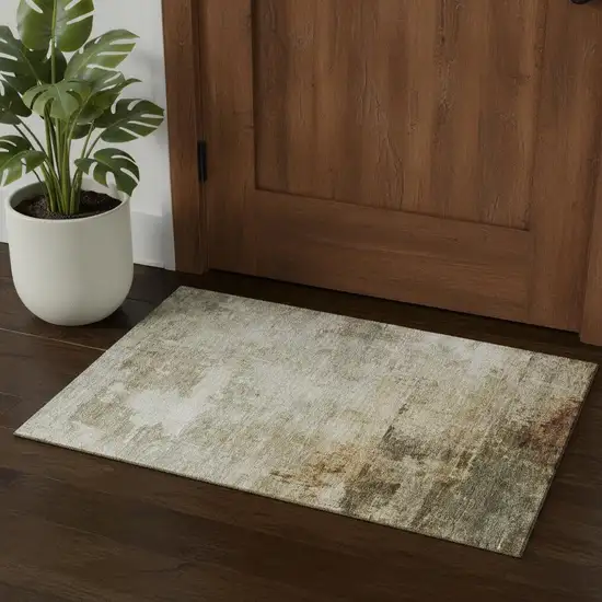 Linen Ivory And Copper Abstract Washable Area Rug With UV Protection Photo 1