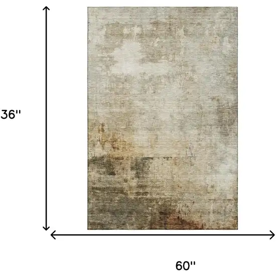 Linen Ivory And Copper Abstract Washable Area Rug With UV Protection Photo 3