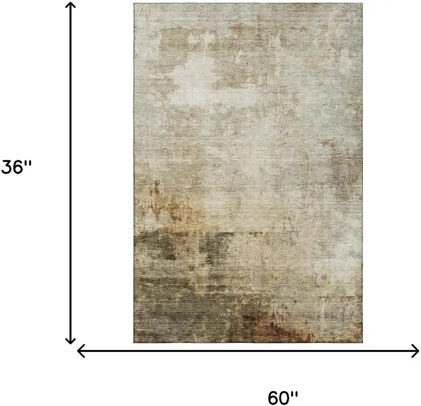 Linen Ivory And Copper Abstract Washable Area Rug With UV Protection Photo 3