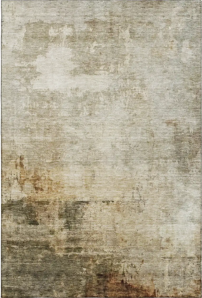 Linen Ivory And Copper Abstract Washable Area Rug With UV Protection Photo 3