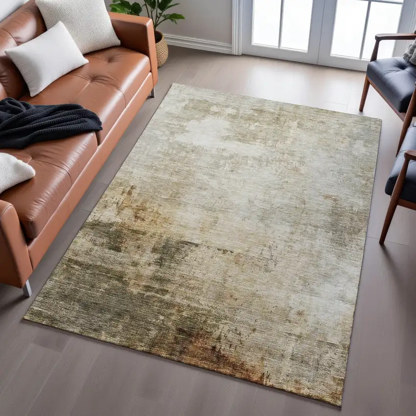 Linen Ivory And Copper Abstract Washable Area Rug With UV Protection Photo 1