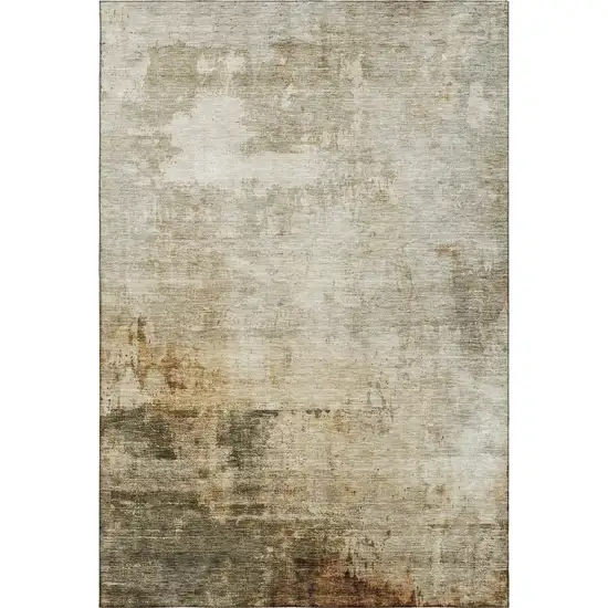Linen Ivory And Copper Abstract Washable Area Rug With UV Protection Photo 3