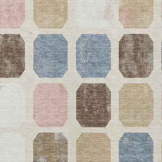 Linen Ivory And Denim Blue Geometric Washable Indoor Outdoor Area Rug Photo 4