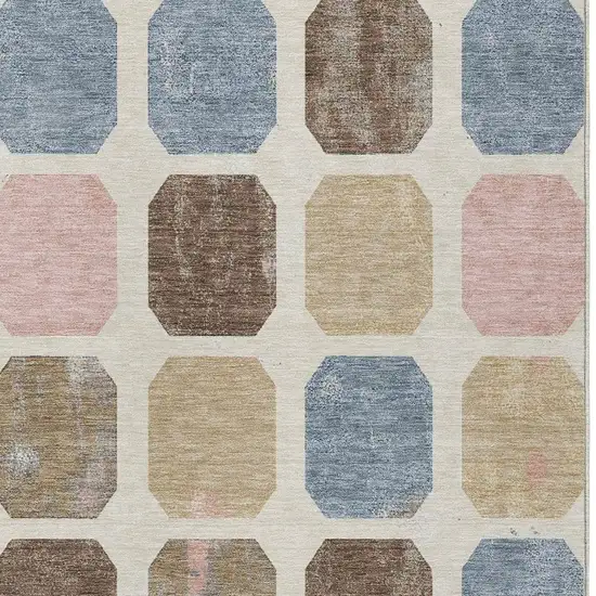 Linen Ivory And Denim Blue Geometric Washable Indoor Outdoor Area Rug Photo 4