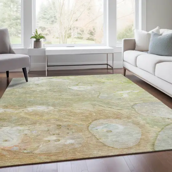 Linen Ivory And Fern Green Abstract Washable Indoor Outdoor Area Rug Photo 8