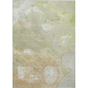 Photo of Linen Ivory And Fern Green Abstract Washable Indoor Outdoor Area Rug