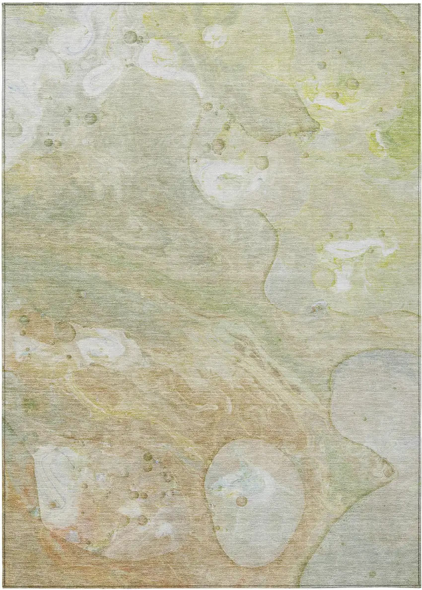 Linen Ivory And Fern Green Abstract Washable Indoor Outdoor Area Rug Photo 1