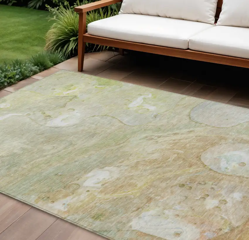 Linen Ivory And Fern Green Abstract Washable Indoor Outdoor Area Rug Photo 2