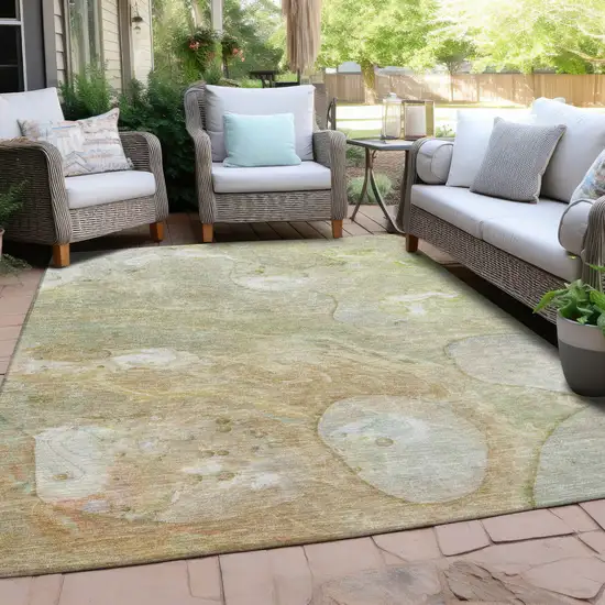Linen Ivory And Fern Green Abstract Washable Indoor Outdoor Area Rug Photo 6