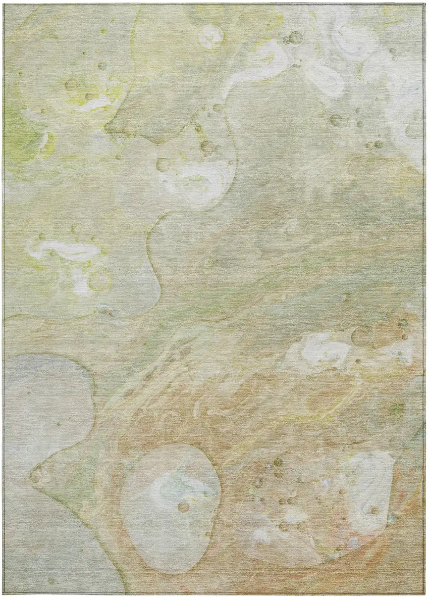 Linen Ivory And Fern Green Abstract Washable Indoor Outdoor Area Rug Photo 3