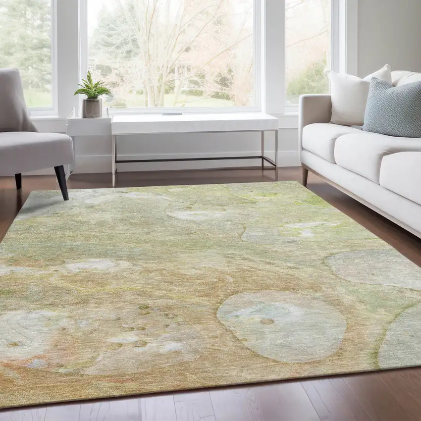 Linen Ivory And Fern Green Abstract Washable Indoor Outdoor Area Rug Photo 8