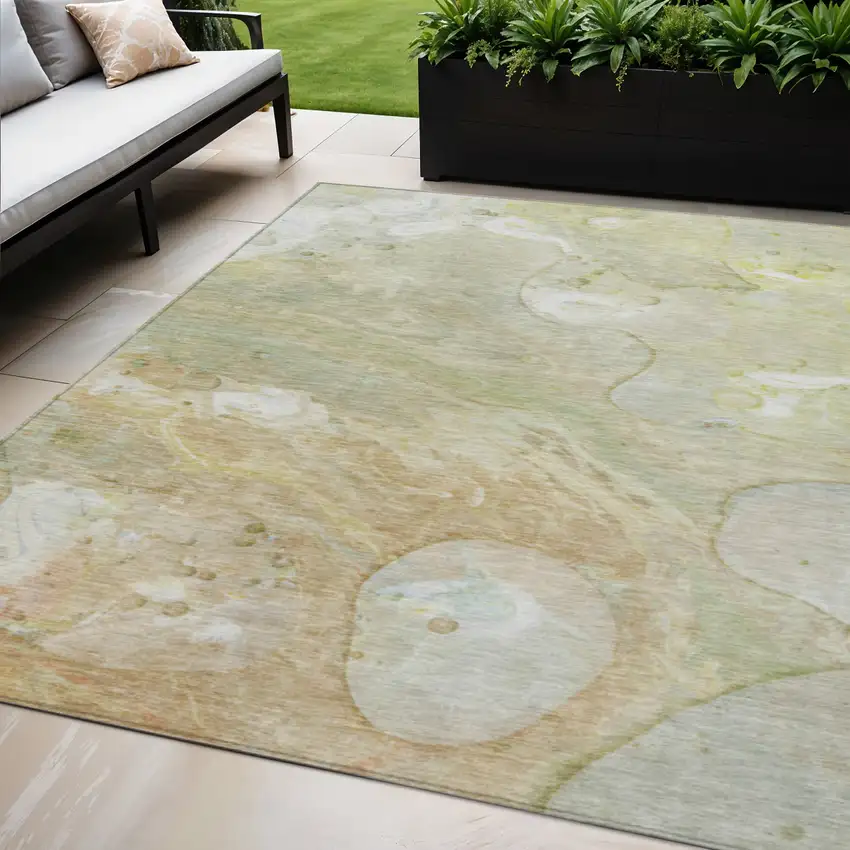 Linen Ivory And Fern Green Abstract Washable Indoor Outdoor Area Rug Photo 2