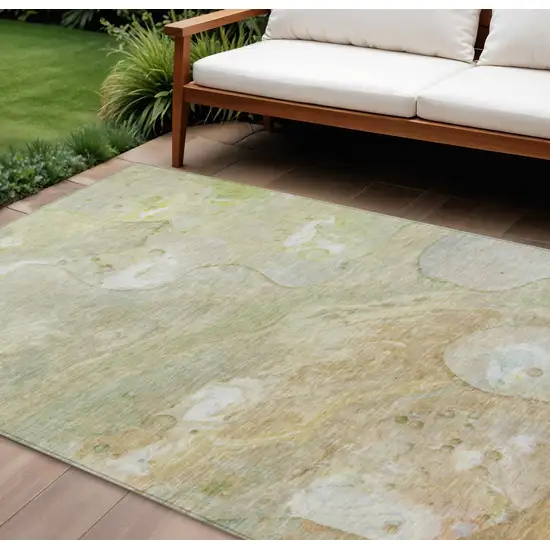 Linen Ivory And Fern Green Abstract Washable Indoor Outdoor Area Rug Photo 2