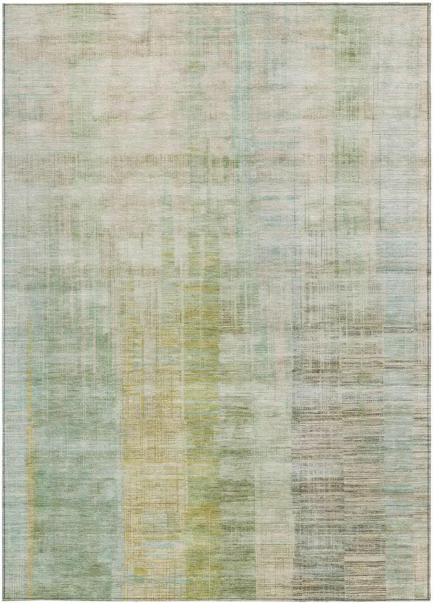 Linen Ivory And Gold Striped Washable Indoor Outdoor Area Rug Photo 4