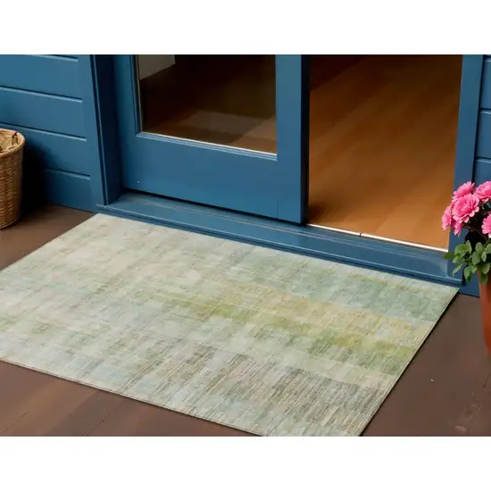 Linen Ivory And Gold Striped Washable Indoor Outdoor Area Rug Photo 2
