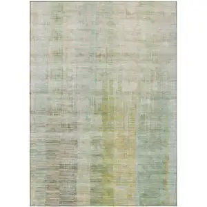 Photo of Linen Ivory And Gold Striped Washable Indoor Outdoor Area Rug