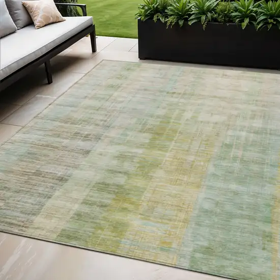 Linen Ivory And Gold Striped Washable Indoor Outdoor Area Rug Photo 2